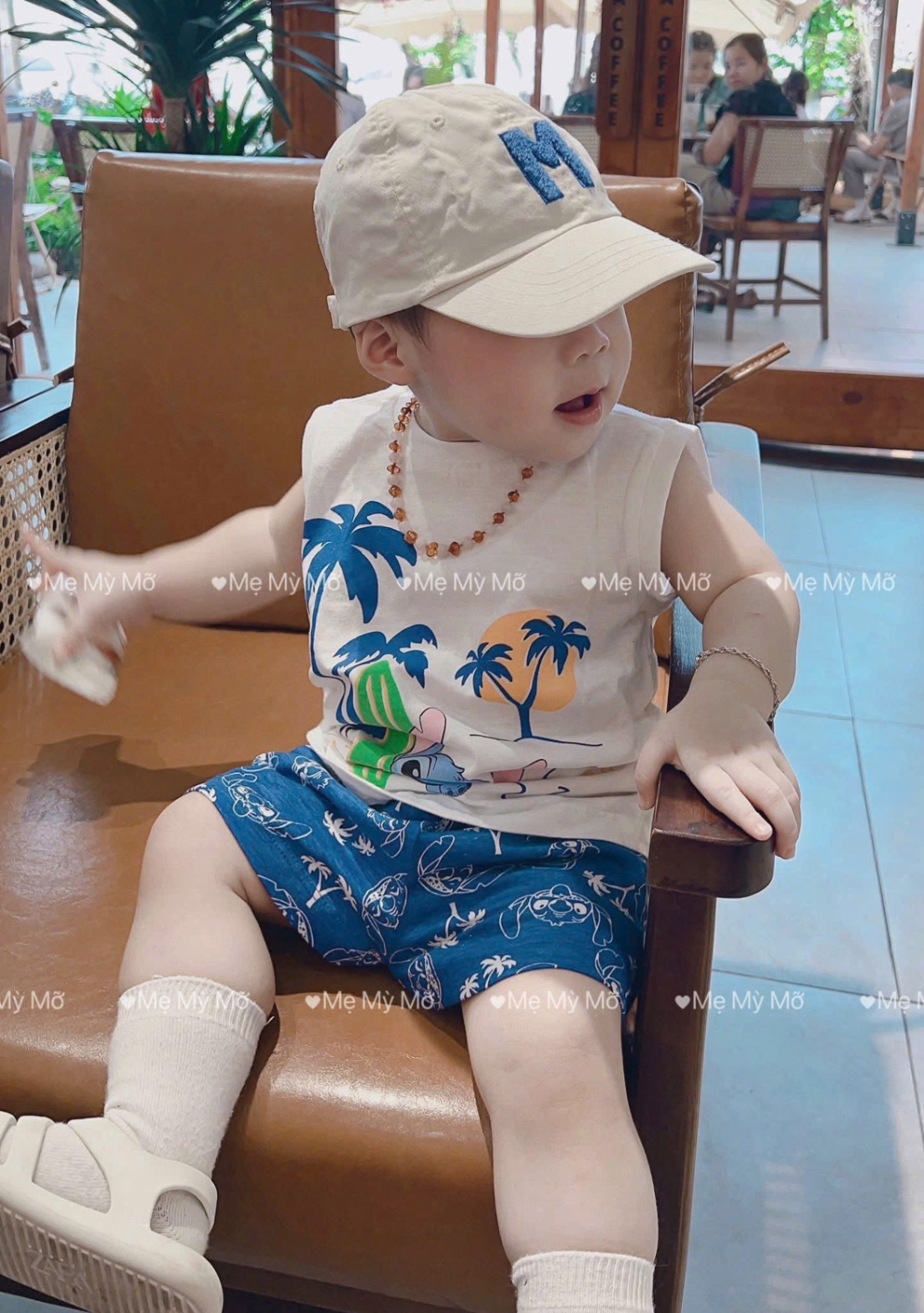T641 - SET 2 BỘ ĐÙI BÉ TRAI BA LỖ CÂY DỪA xanh trắng