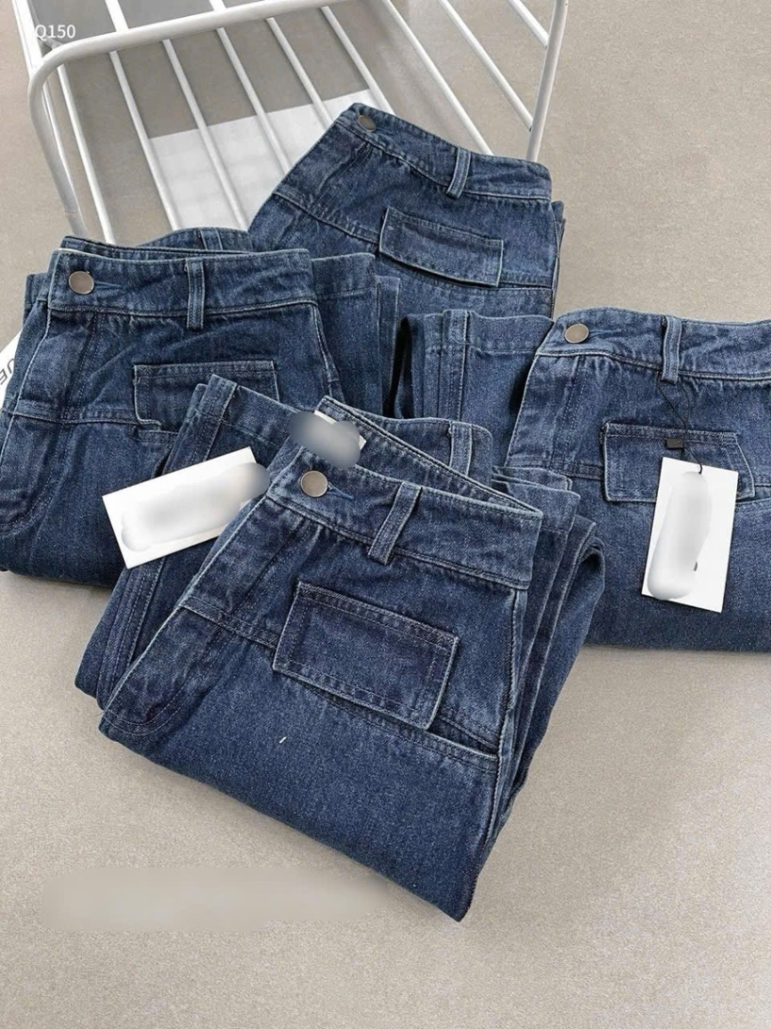 QNU587 - QUẦN JEANS SUÔNG XANH ĐẬM 2 TÚI TRƯỚC