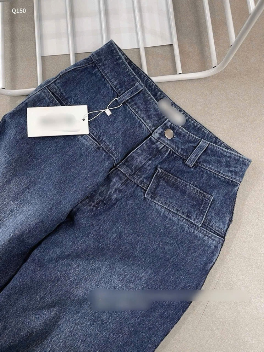 QNU587 - QUẦN JEANS SUÔNG XANH ĐẬM 2 TÚI TRƯỚC