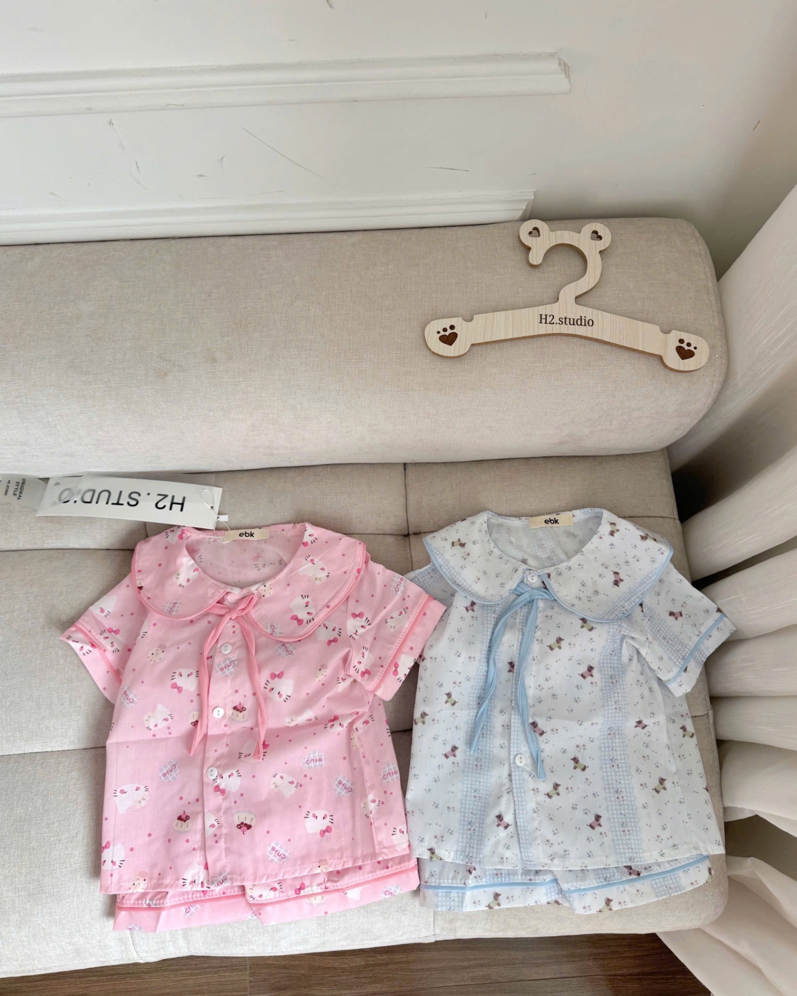 G585 - SET 2 BỘ PYJAMA BÉ GÁI MÈO HOA NHÍ xanh hồng