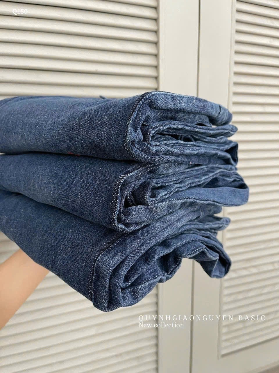QNU587 - QUẦN JEANS SUÔNG XANH ĐẬM 2 TÚI TRƯỚC