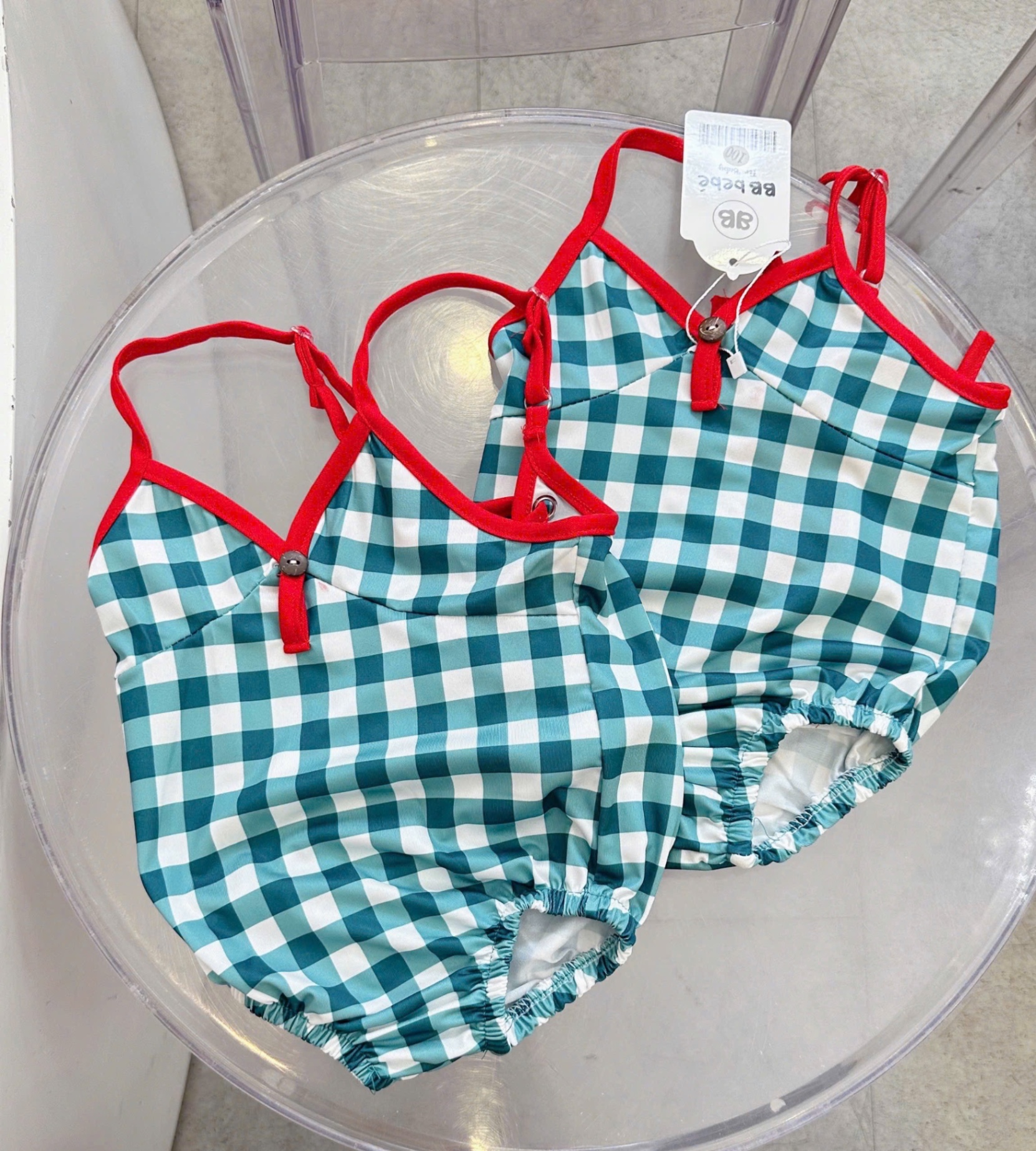 G584 - SET BƠI BÉ GÁI KẺ CARO XANH 2S ĐỎ