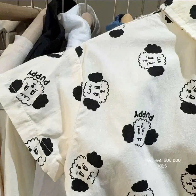 T639 - BỘ ĐÙI BÉ TRAI ÁO SƠ MI CHÓ PUPPY QUẦN ĐEN
