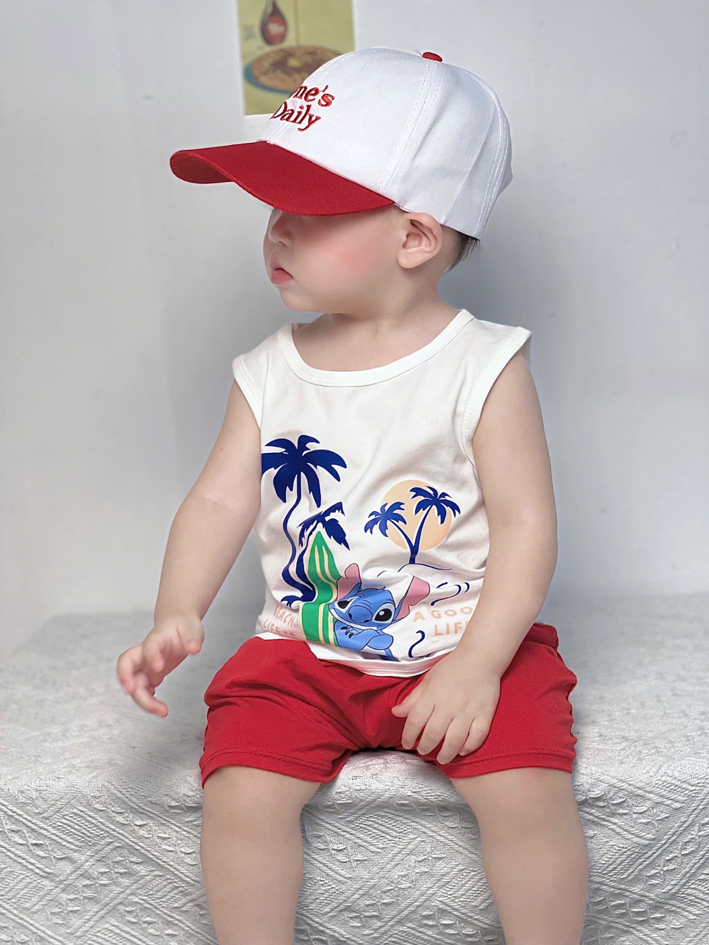 T641 - SET 2 BỘ ĐÙI BÉ TRAI BA LỖ CÂY DỪA xanh trắng