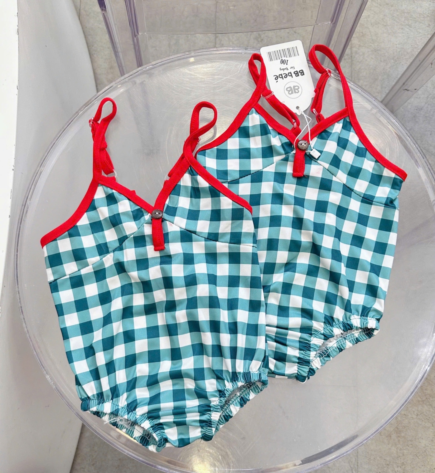 G584 - SET BƠI BÉ GÁI KẺ CARO XANH 2S ĐỎ