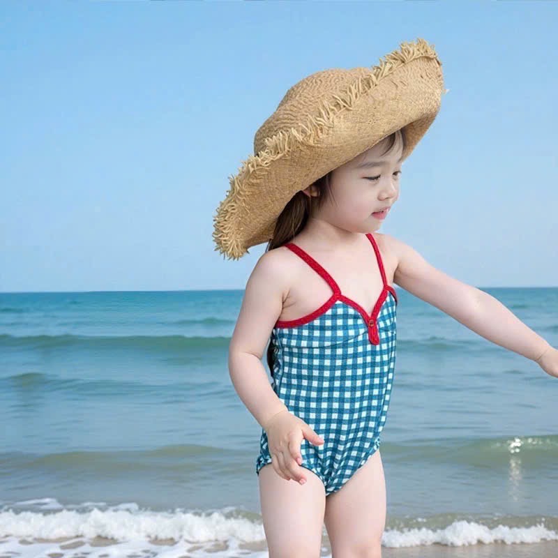 G584 - SET BƠI BÉ GÁI KẺ CARO XANH 2S ĐỎ