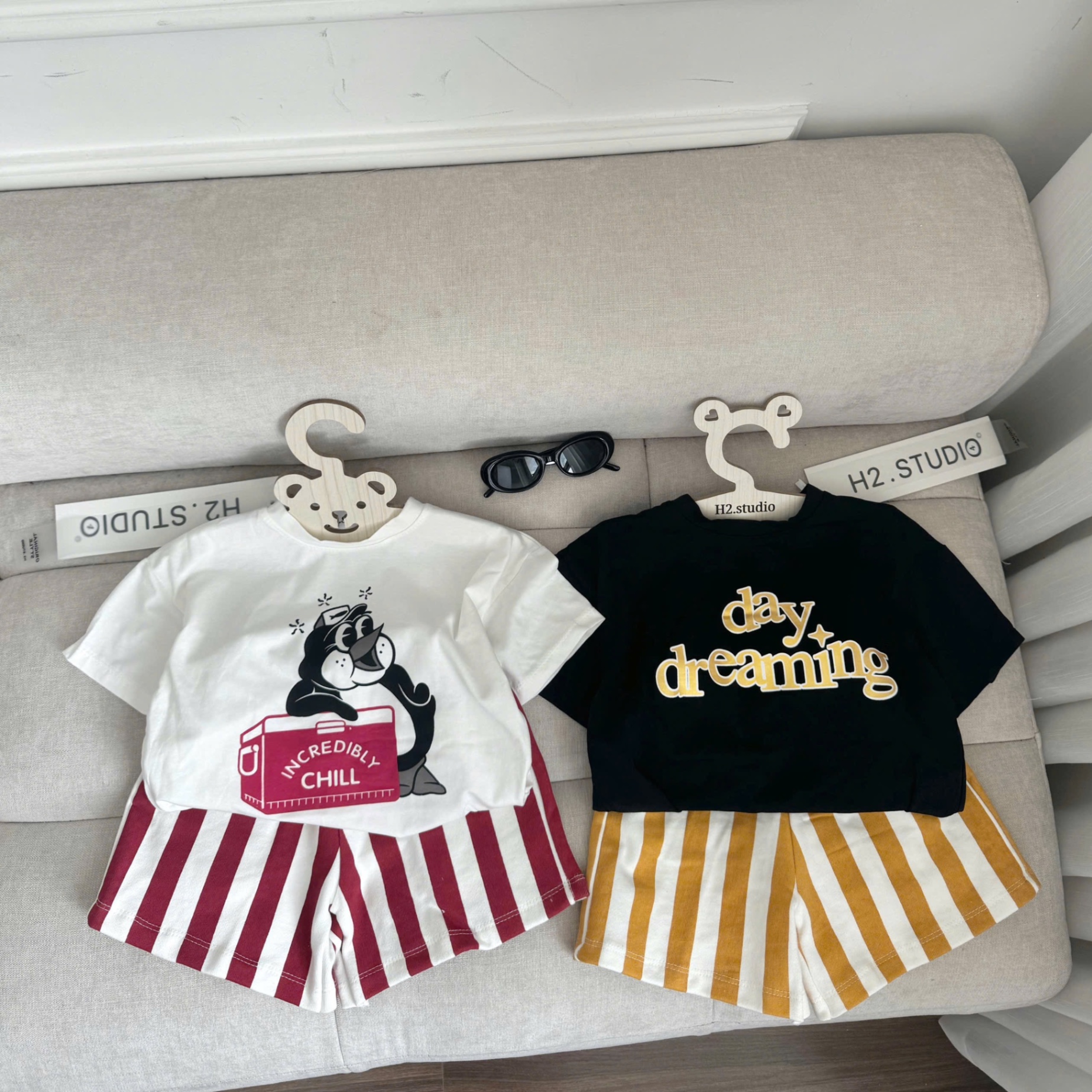 T640 - SET 2 BỘ ĐÙI BÉ TRAI day dreaming QUẦN SỌC