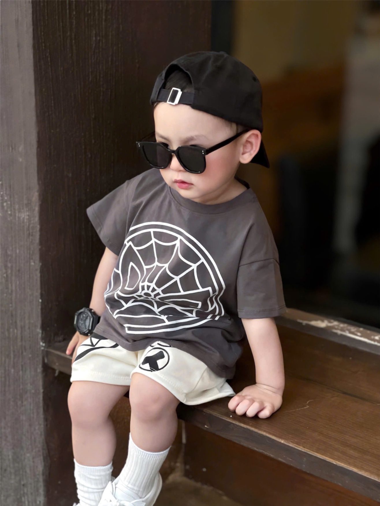 T649 - BỘ ĐÙI BÉ TRAI ÁO XÁM NHỆN TRẮNG QUẦN BE