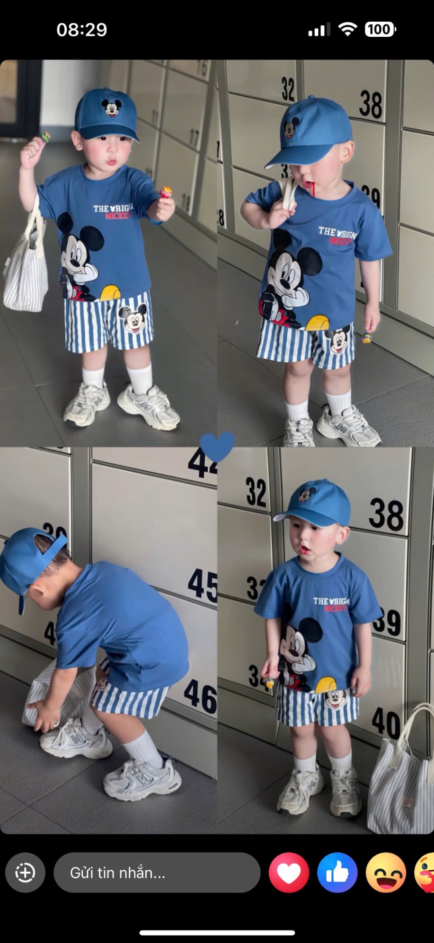 T645 - BỘ ĐÙI BÉ TRAI ÁO XANH MICKEY QUẦN SỌC KÈM MŨ