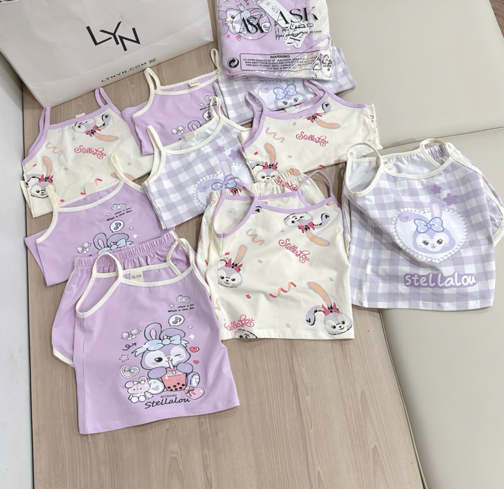 G588 - SET 3 BỘ ĐÙI BÉ GÁI 2S THỎ tím be kẻ
