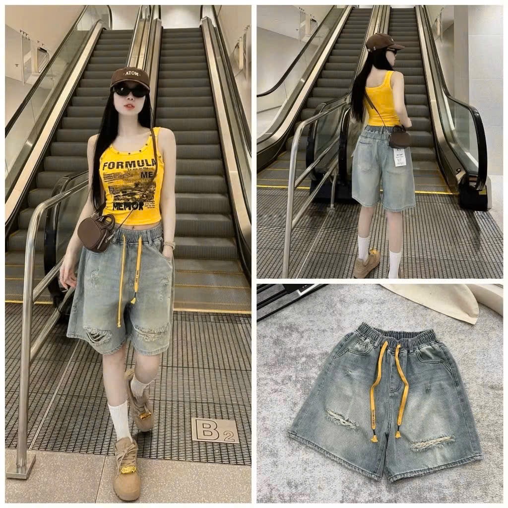 QNU588 - QUẦN JEANS NGỐ RÁCH MÀU XANH M222
