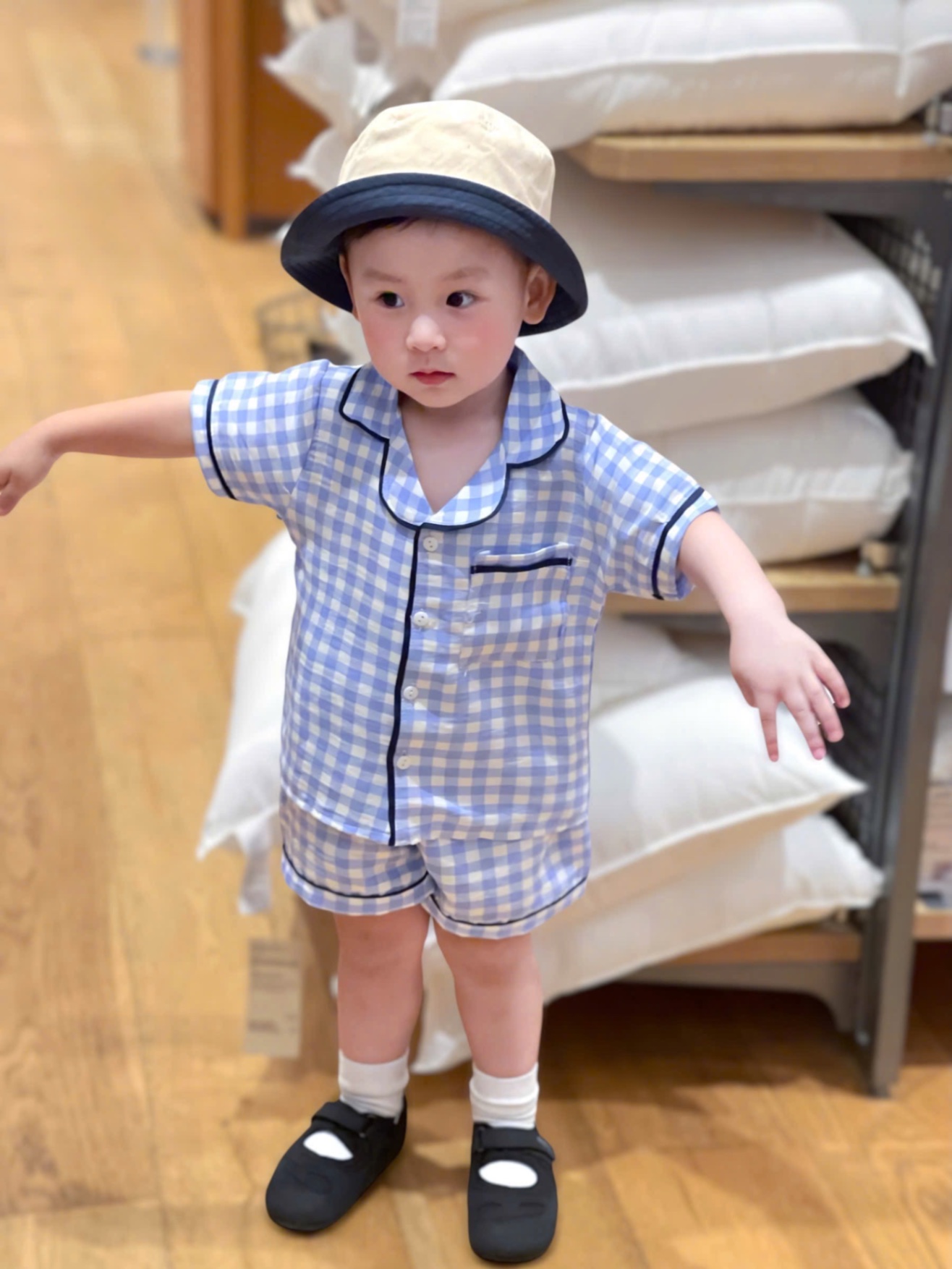 T652 - SET 2 BỘ ĐÙI BÉ TRAI PYJAMA XANH KẺ CHÓ