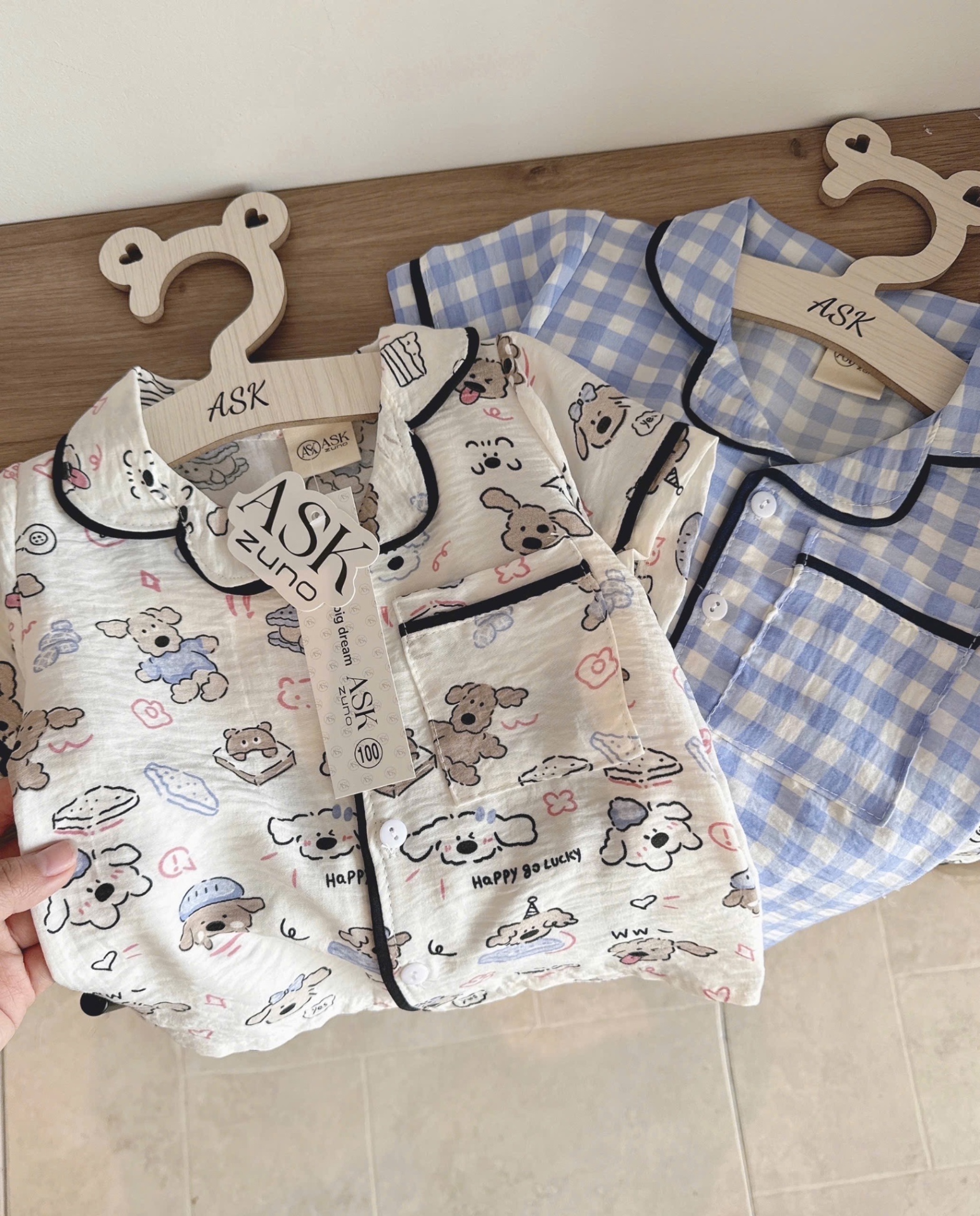 T652 - SET 2 BỘ ĐÙI BÉ TRAI PYJAMA XANH KẺ CHÓ