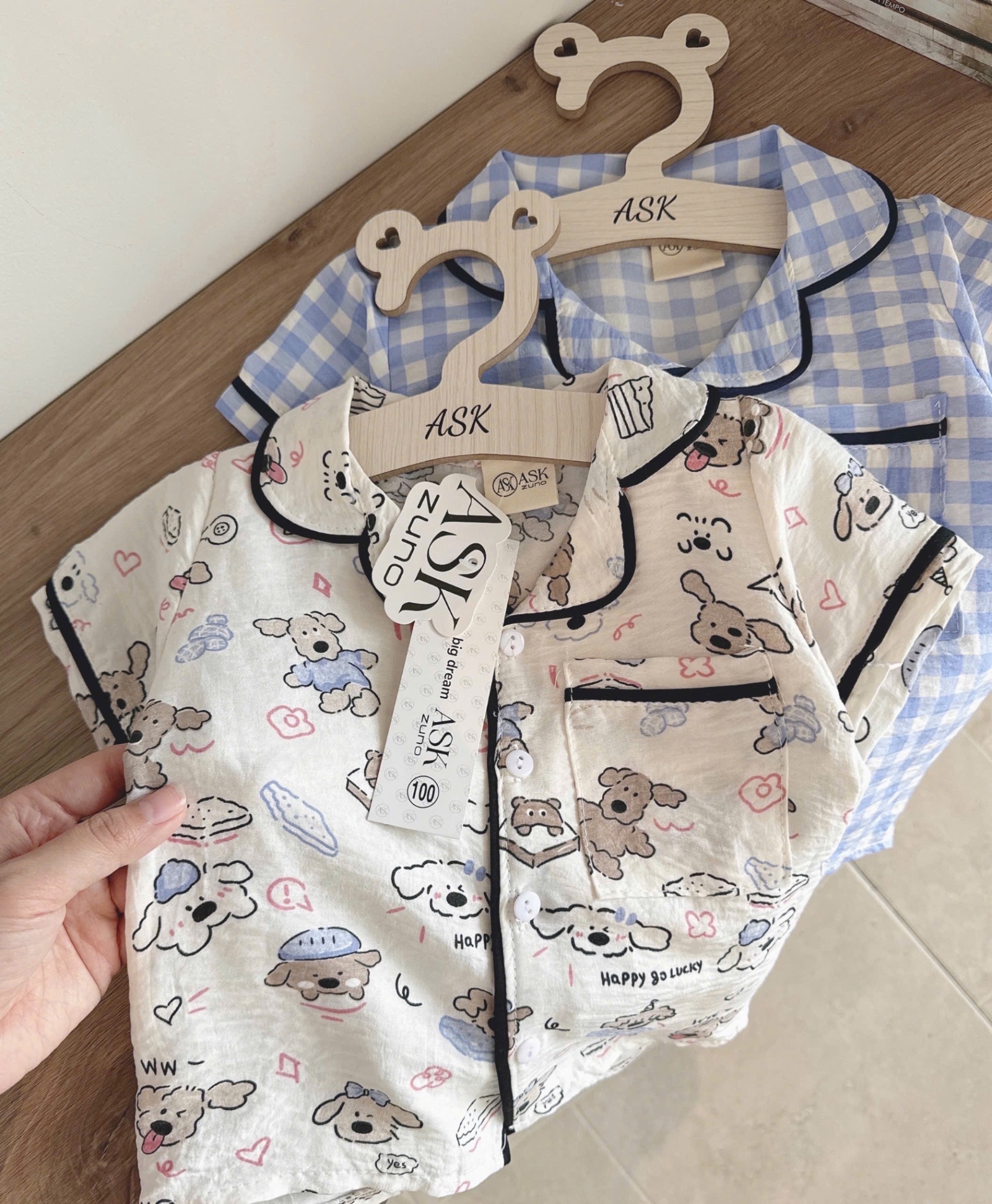 T652 - SET 2 BỘ ĐÙI BÉ TRAI PYJAMA XANH KẺ CHÓ