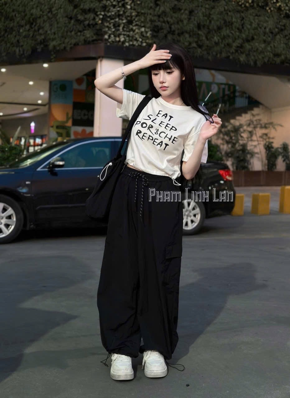 S964 - SET NỮ 3CT ÁO TRẮNG SLEEP QUẦN GIÓ KÈM TÚI