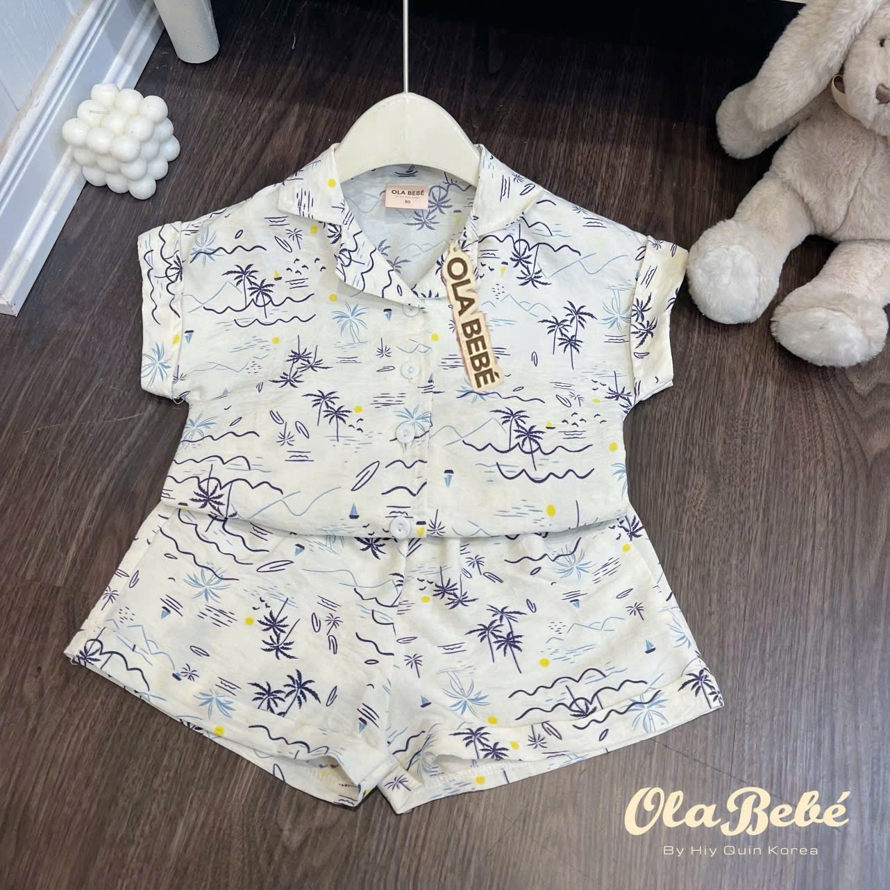 T648 - BỘ ĐÙI PYJAMA BÉ TRAI CÂY DỪA SÓNG BIỂN
