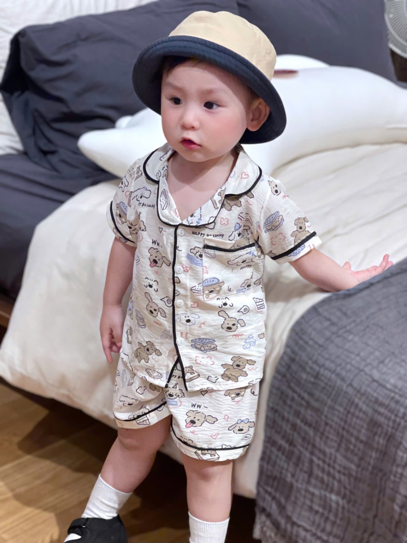 T652 - SET 2 BỘ ĐÙI BÉ TRAI PYJAMA XANH KẺ CHÓ