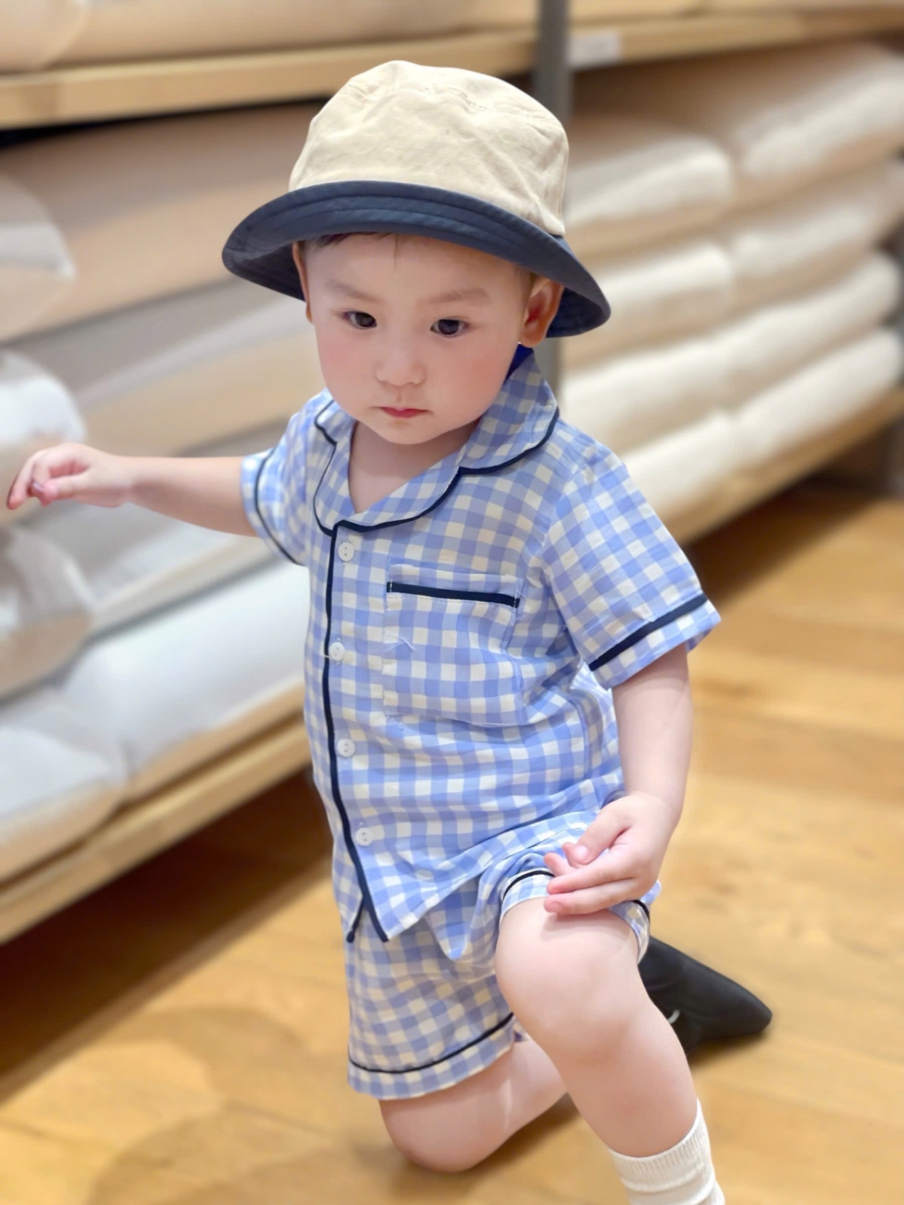 T652 - SET 2 BỘ ĐÙI BÉ TRAI PYJAMA XANH KẺ CHÓ