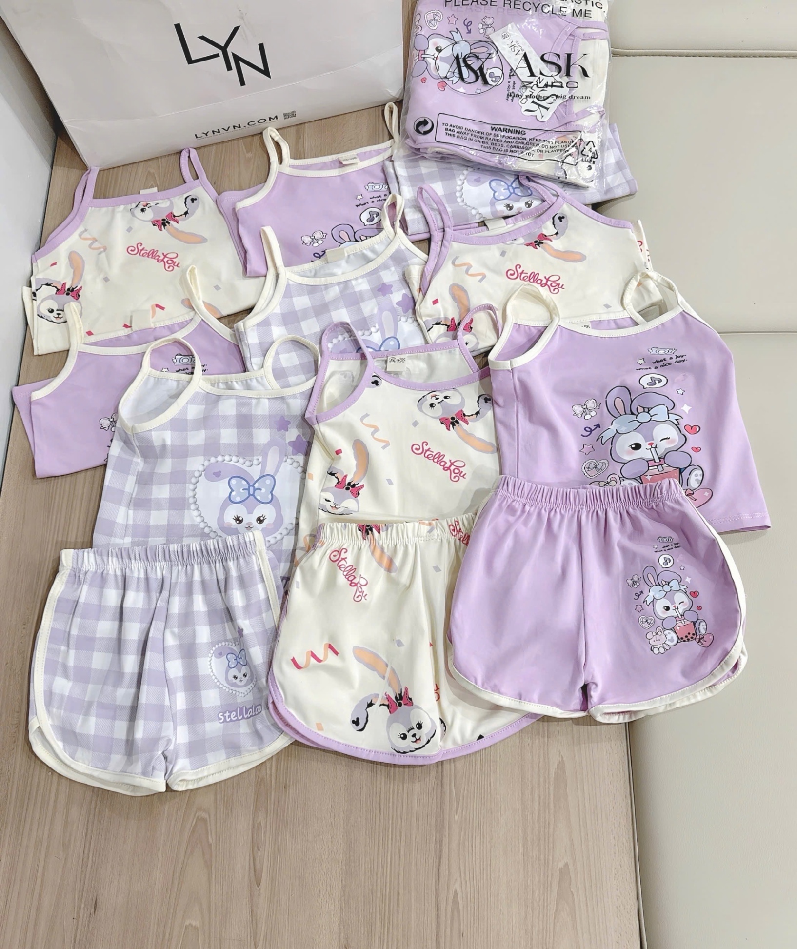 G588 - SET 3 BỘ ĐÙI BÉ GÁI 2S THỎ tím be kẻ