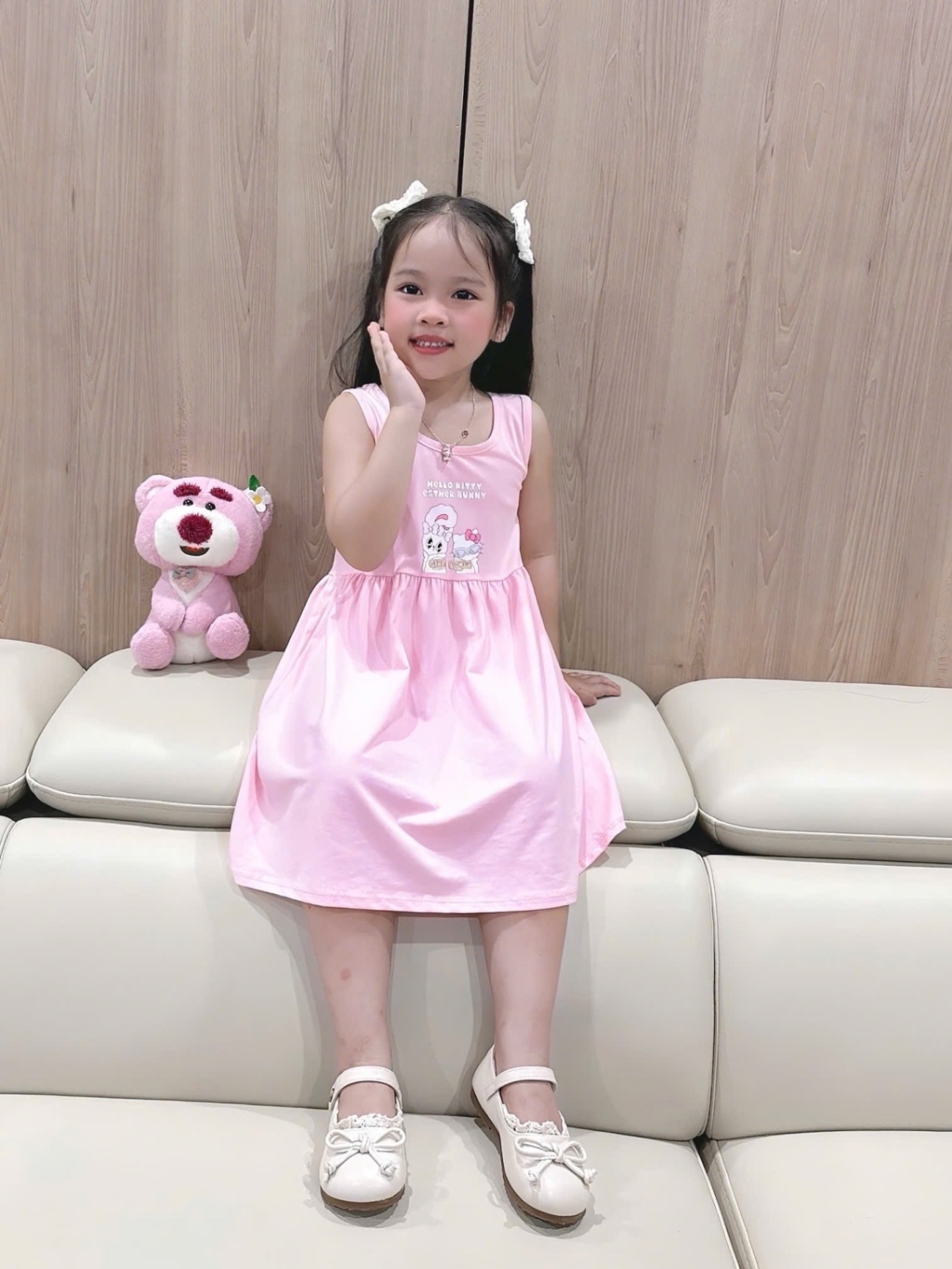 VB536 - SET 2 VÁY BÉ GÁI SÁT NÁCH THỎ BUNNY hồng tím kẻ