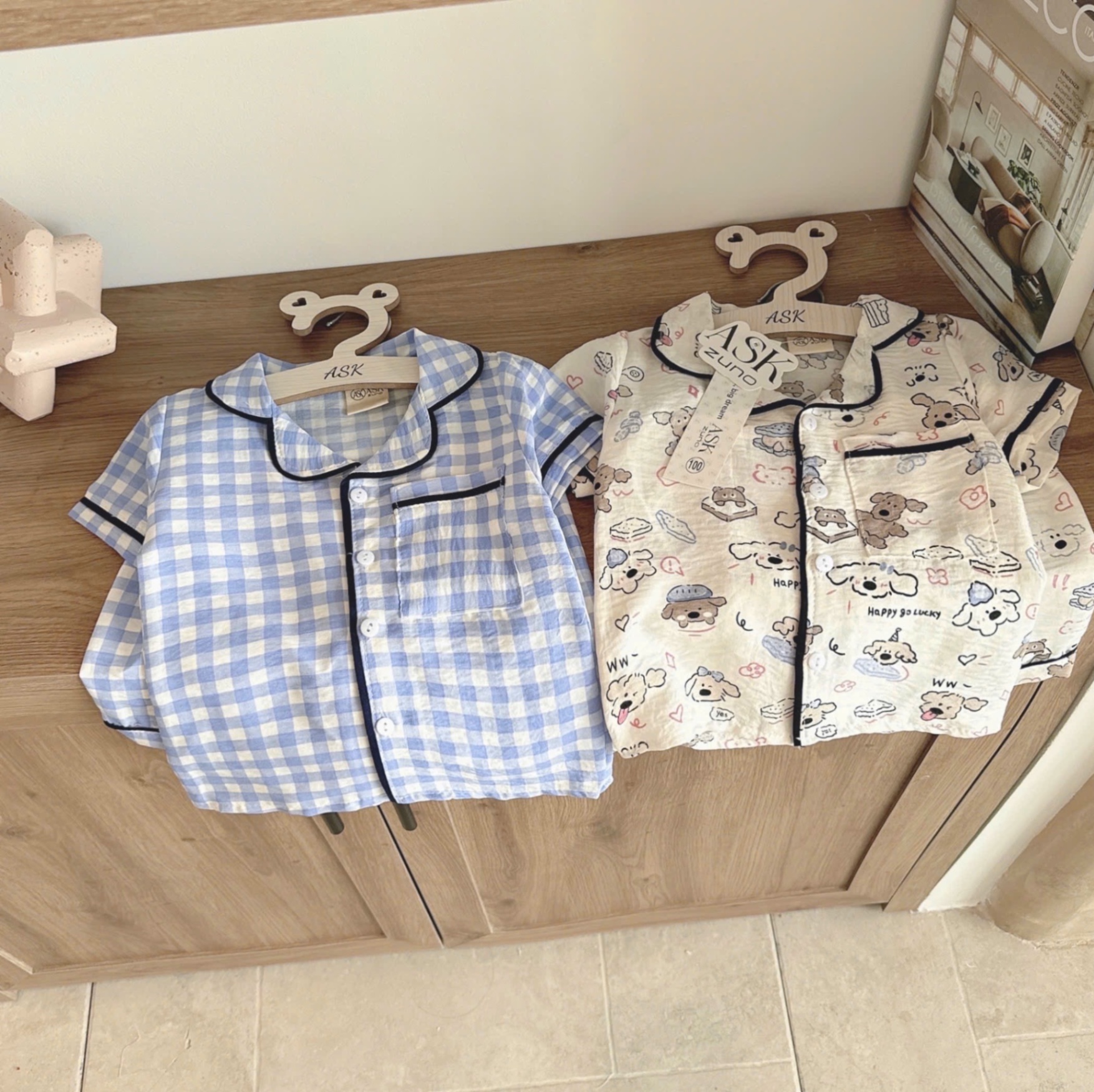 T652 - SET 2 BỘ ĐÙI BÉ TRAI PYJAMA XANH KẺ CHÓ