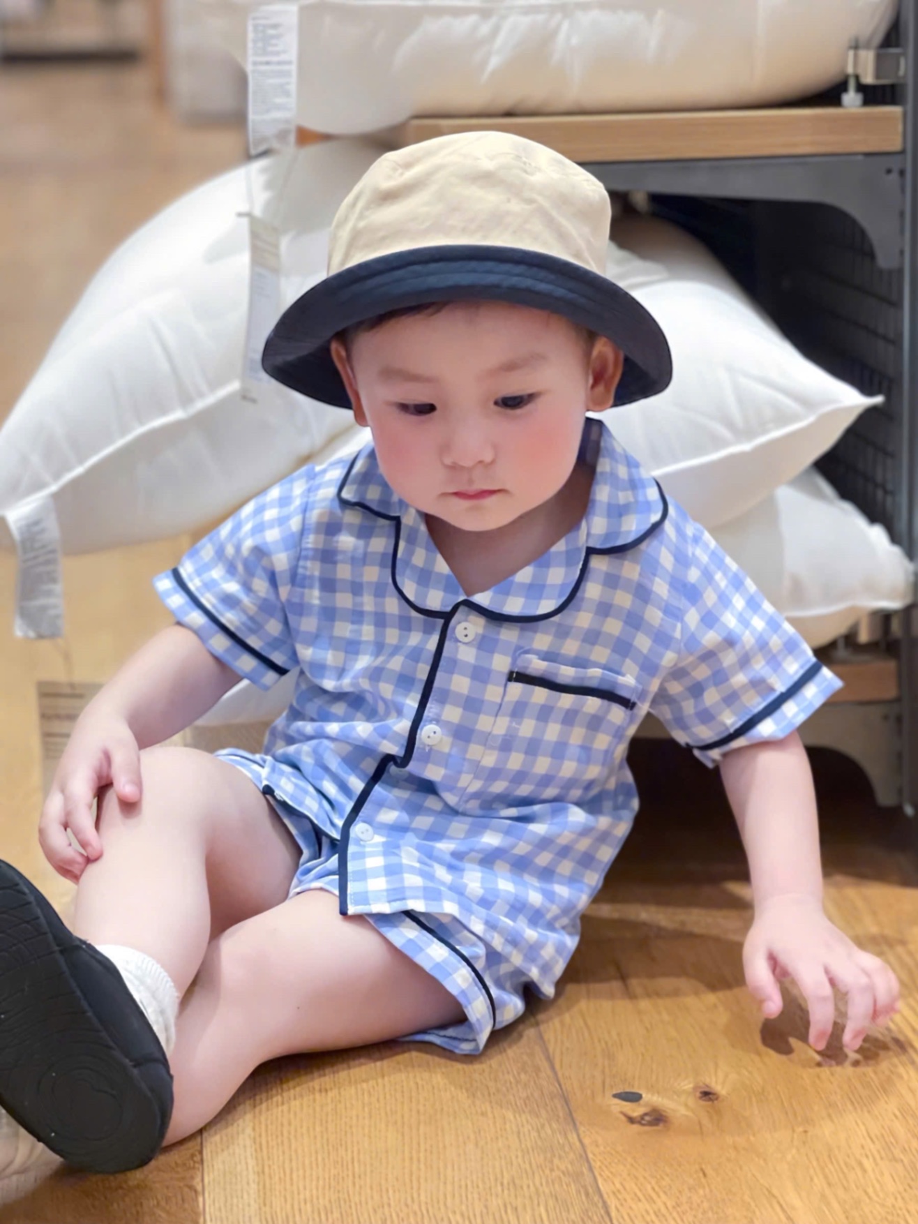 T652 - SET 2 BỘ ĐÙI BÉ TRAI PYJAMA XANH KẺ CHÓ