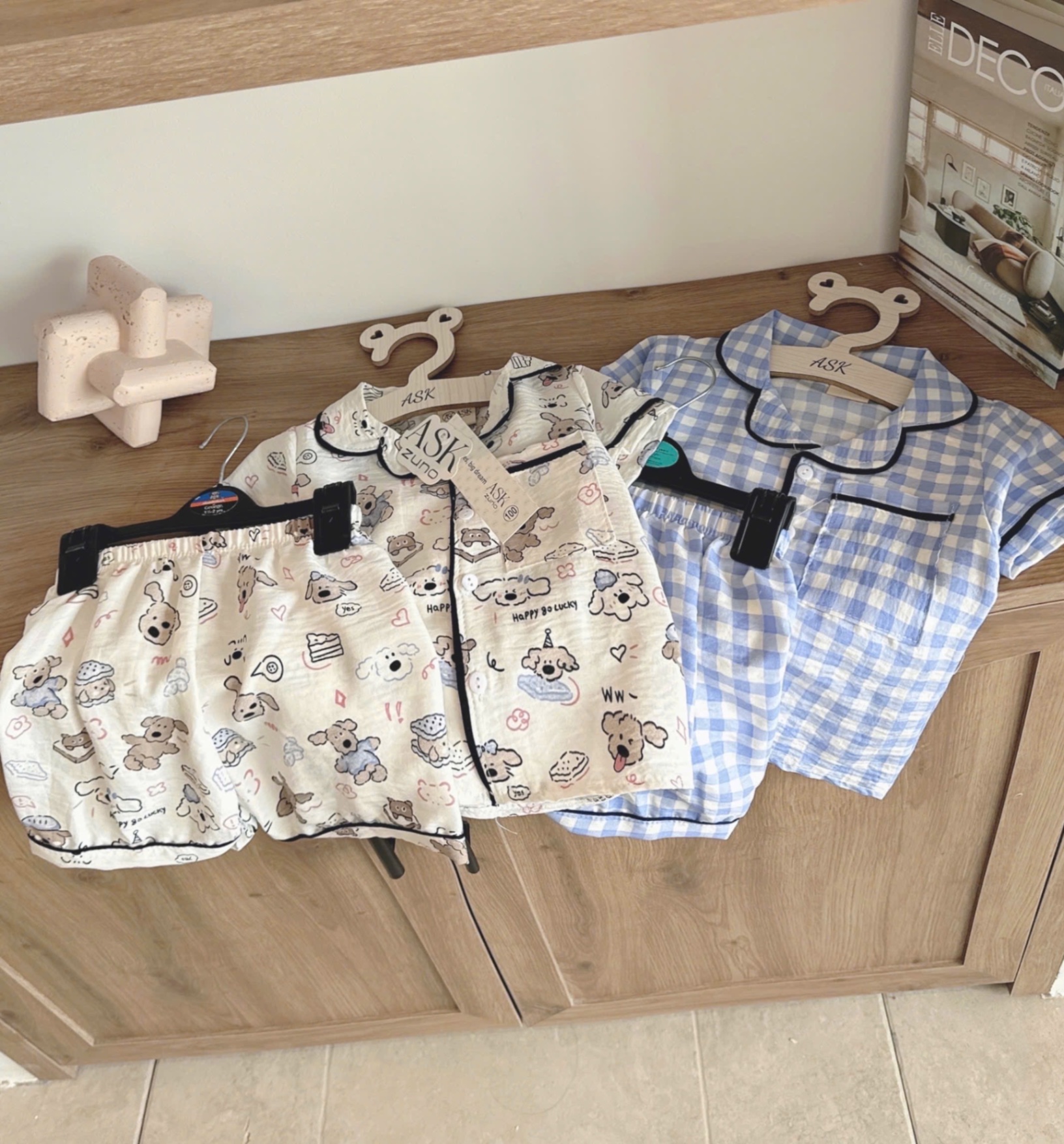 T652 - SET 2 BỘ ĐÙI BÉ TRAI PYJAMA XANH KẺ CHÓ