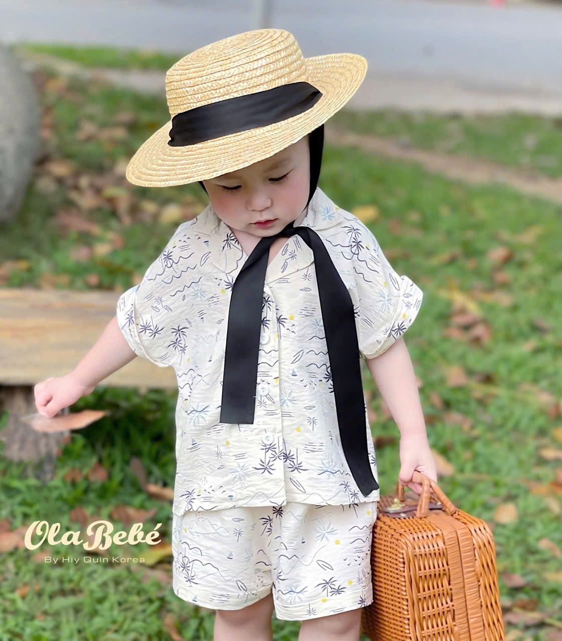 T648 - BỘ ĐÙI PYJAMA BÉ TRAI CÂY DỪA SÓNG BIỂN