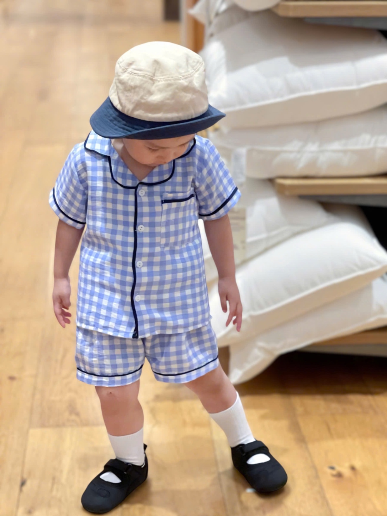 T652 - SET 2 BỘ ĐÙI BÉ TRAI PYJAMA XANH KẺ CHÓ