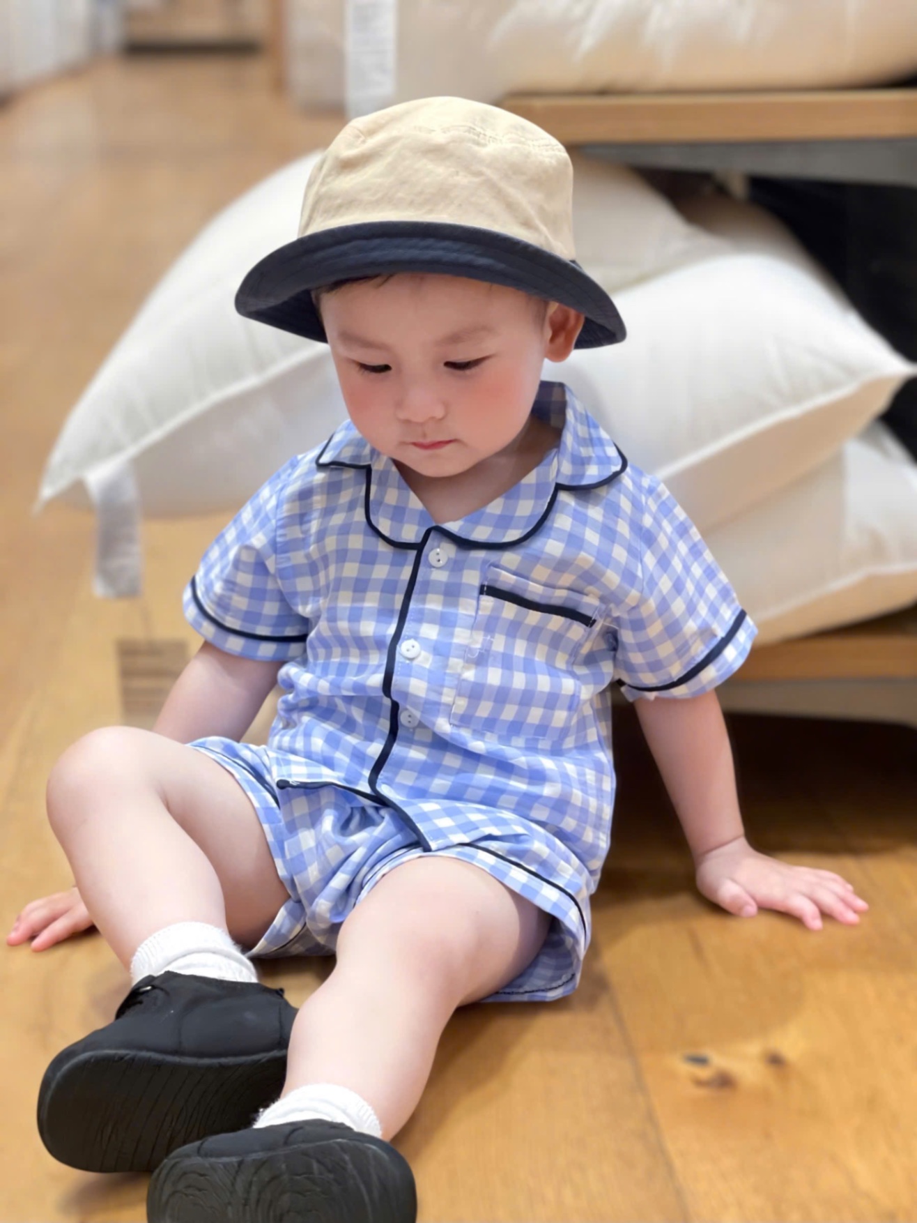 T652 - SET 2 BỘ ĐÙI BÉ TRAI PYJAMA XANH KẺ CHÓ