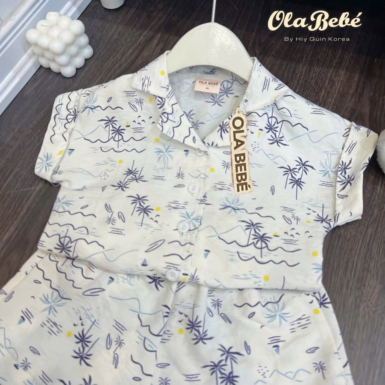 T648 - BỘ ĐÙI PYJAMA BÉ TRAI CÂY DỪA SÓNG BIỂN