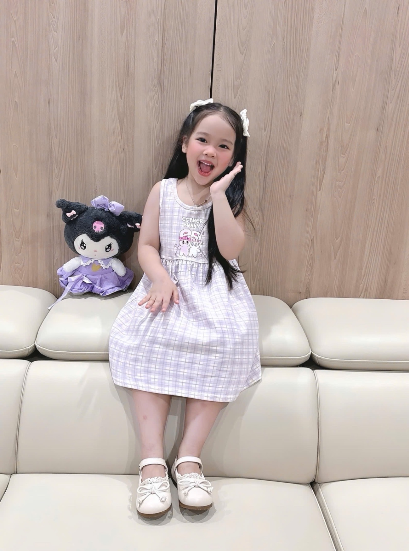 VB536 - SET 2 VÁY BÉ GÁI SÁT NÁCH THỎ BUNNY hồng tím kẻ
