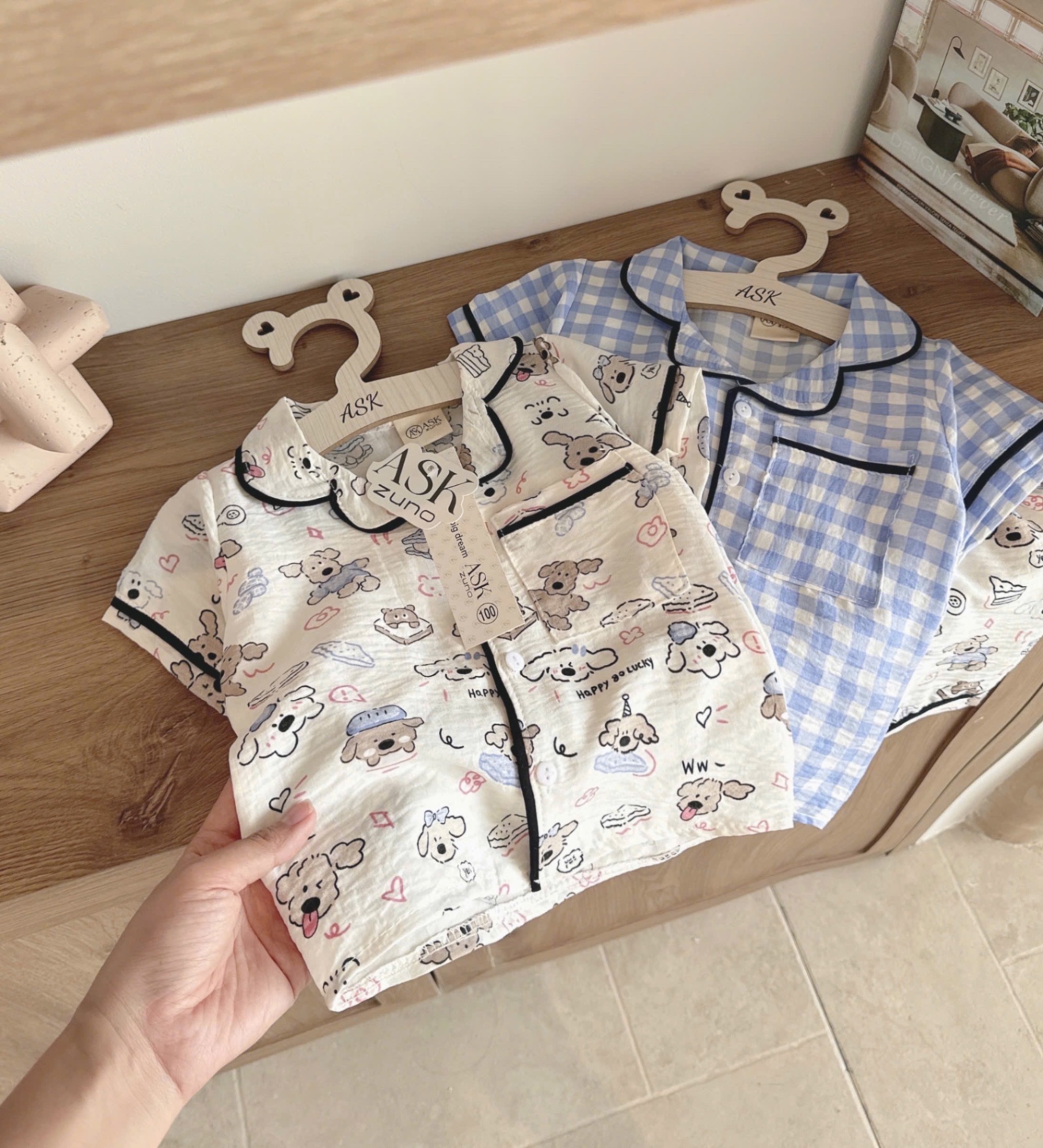 T652 - SET 2 BỘ ĐÙI BÉ TRAI PYJAMA XANH KẺ CHÓ