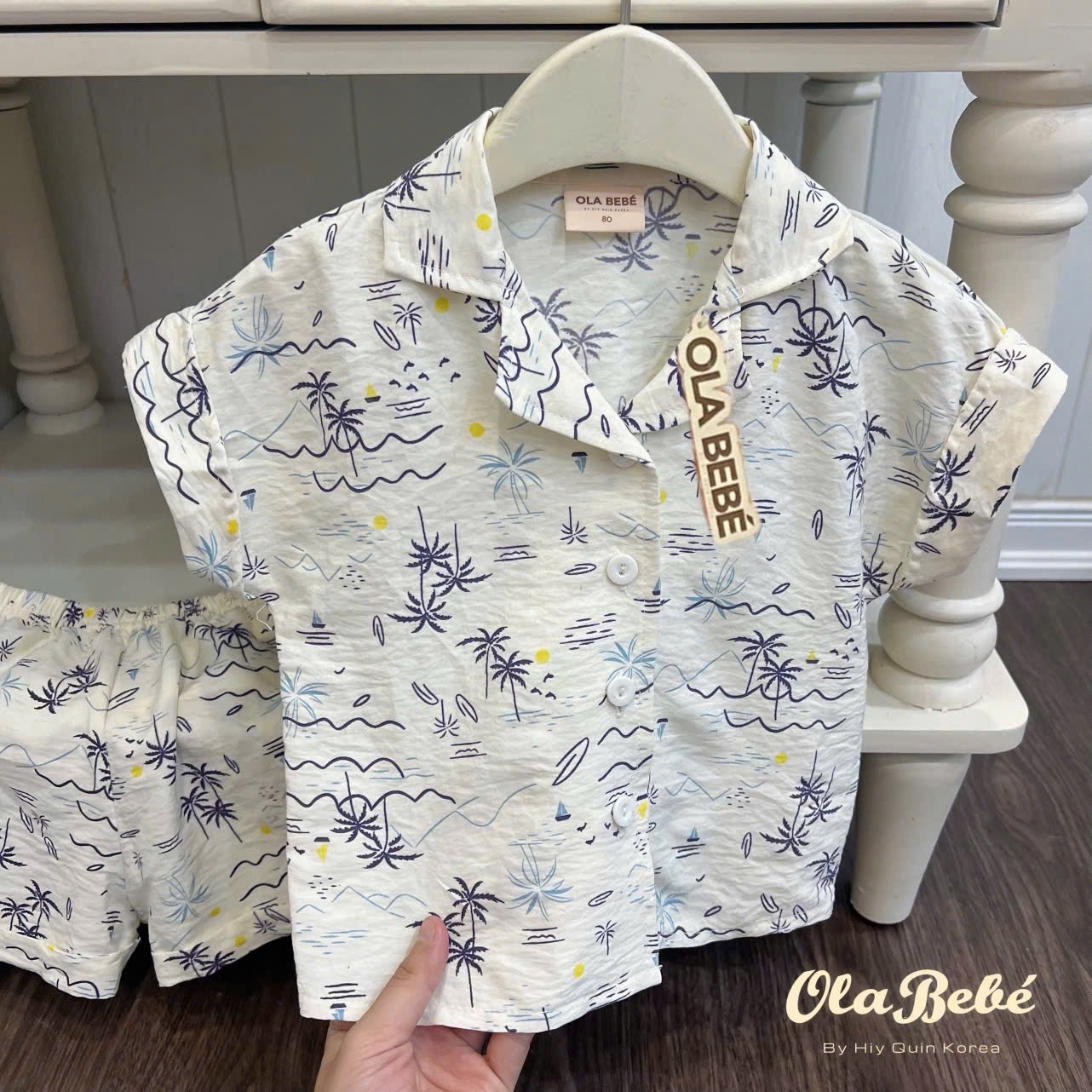 T648 - BỘ ĐÙI PYJAMA BÉ TRAI CÂY DỪA SÓNG BIỂN