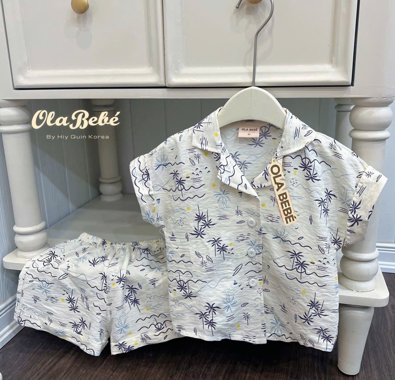 T648 - BỘ ĐÙI PYJAMA BÉ TRAI CÂY DỪA SÓNG BIỂN