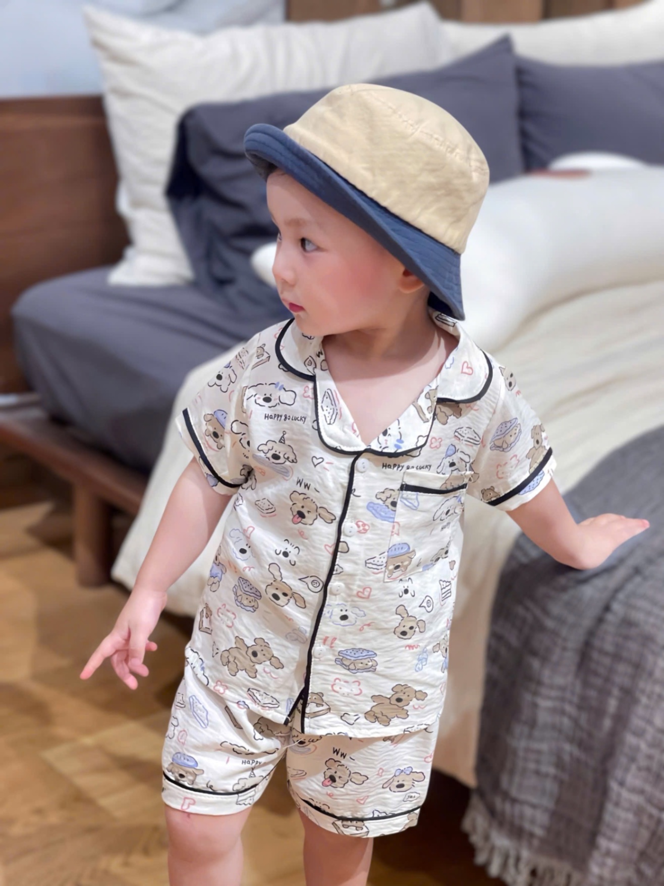 T652 - SET 2 BỘ ĐÙI BÉ TRAI PYJAMA XANH KẺ CHÓ