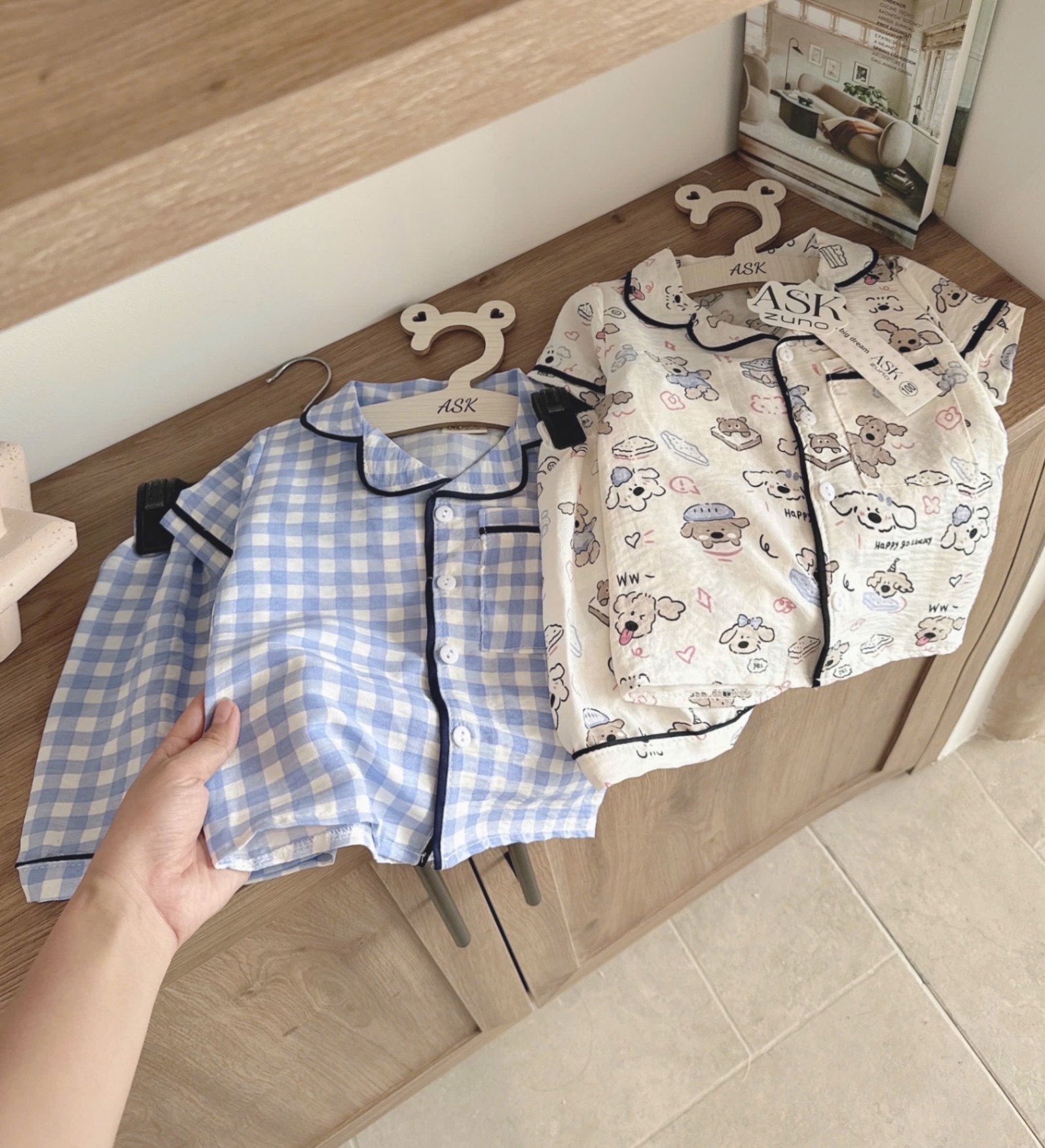 T652 - SET 2 BỘ ĐÙI BÉ TRAI PYJAMA XANH KẺ CHÓ