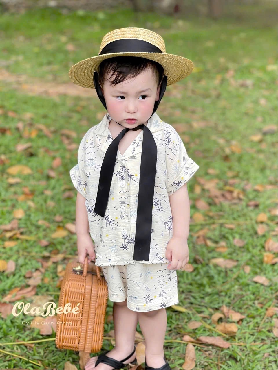 T648 - BỘ ĐÙI PYJAMA BÉ TRAI CÂY DỪA SÓNG BIỂN