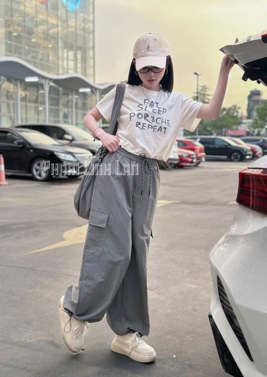 S964 - SET NỮ 3CT ÁO TRẮNG SLEEP QUẦN GIÓ KÈM TÚI