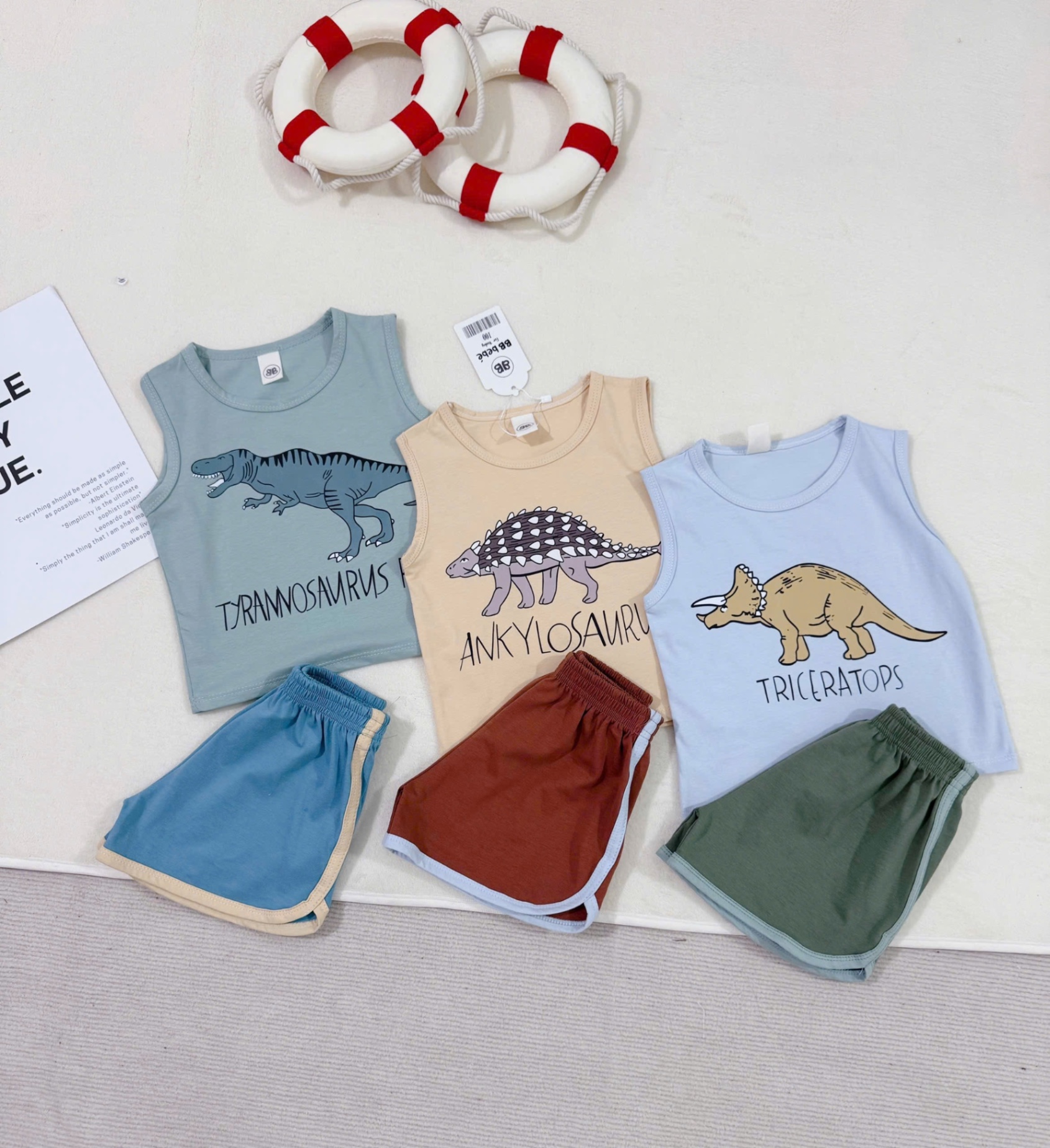 T653 - SET 3 BỘ ĐÙI BÉ TRAI BA LỖ KHỦNG LONG TYRA QUẦN VIỀN
