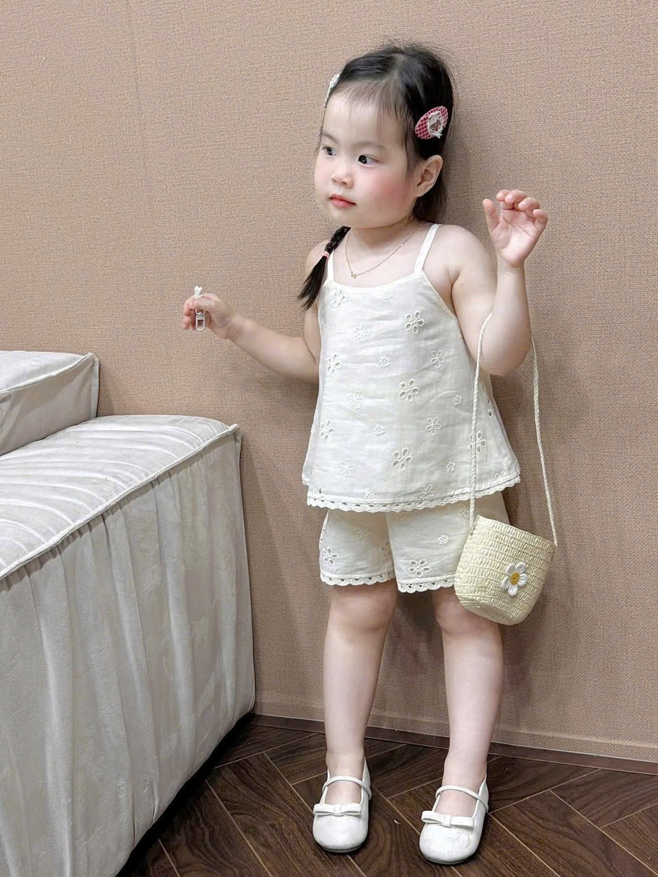 (hàng chờ) G591 - BỘ ĐÙI BÉ GÁI THÔ BOI 2S THÊU HOA KÈM TÚI