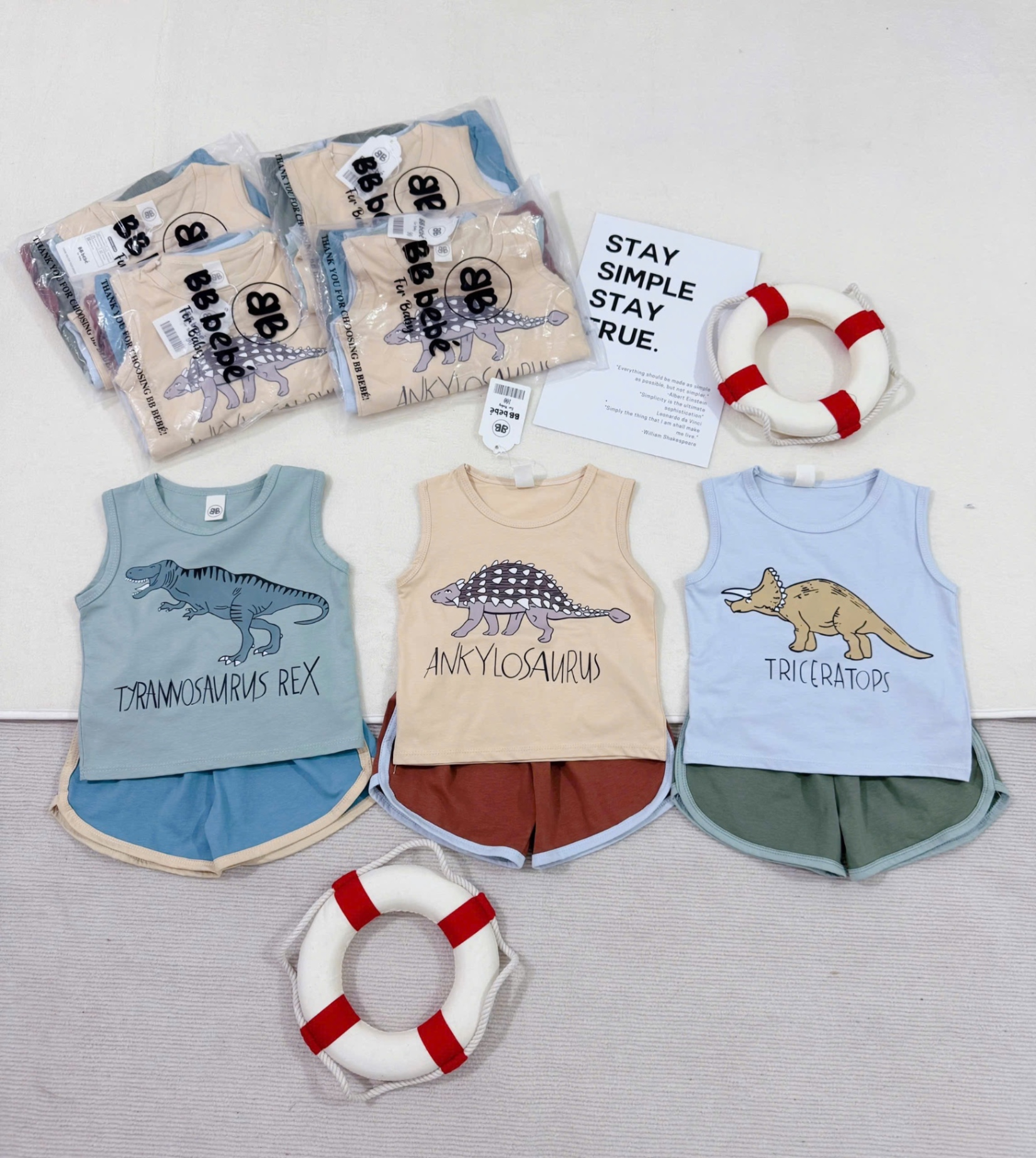 T653 - SET 3 BỘ ĐÙI BÉ TRAI BA LỖ KHỦNG LONG TYRA QUẦN VIỀN
