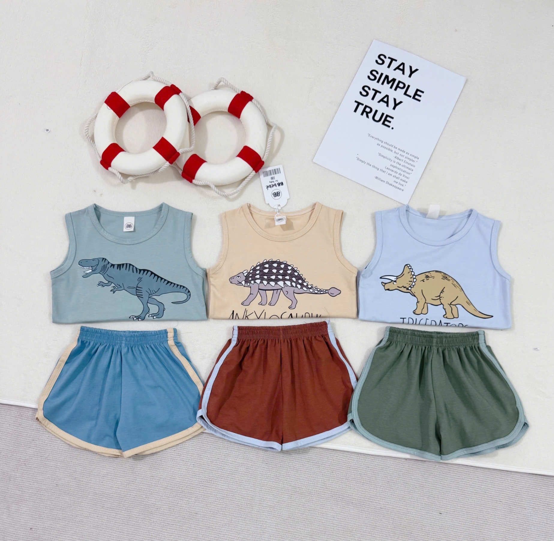 T653 - SET 3 BỘ ĐÙI BÉ TRAI BA LỖ KHỦNG LONG TYRA QUẦN VIỀN