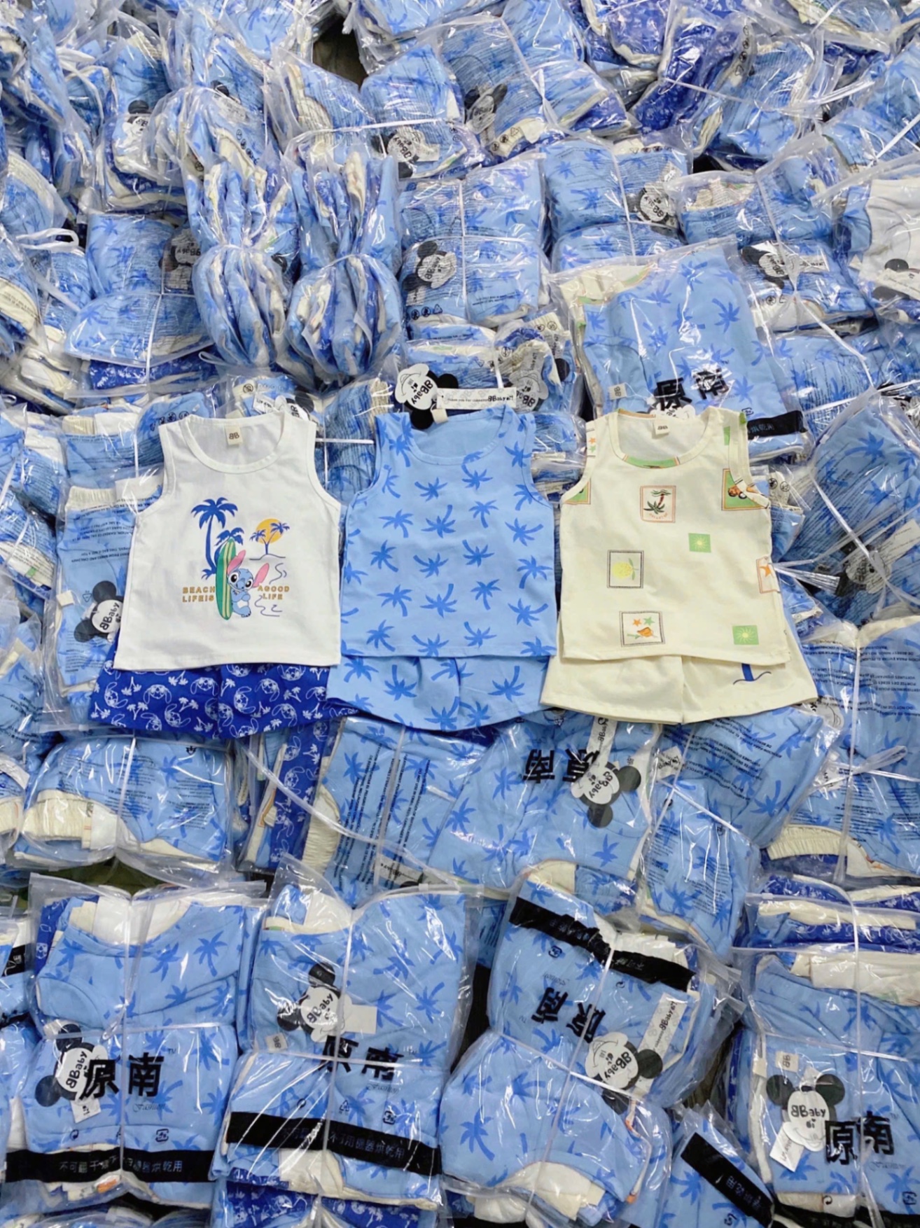 T656 - SET 3 BỘ ĐÙI BÉ TRAI BA LỖ CÂY DỪA OTO xanh trắng