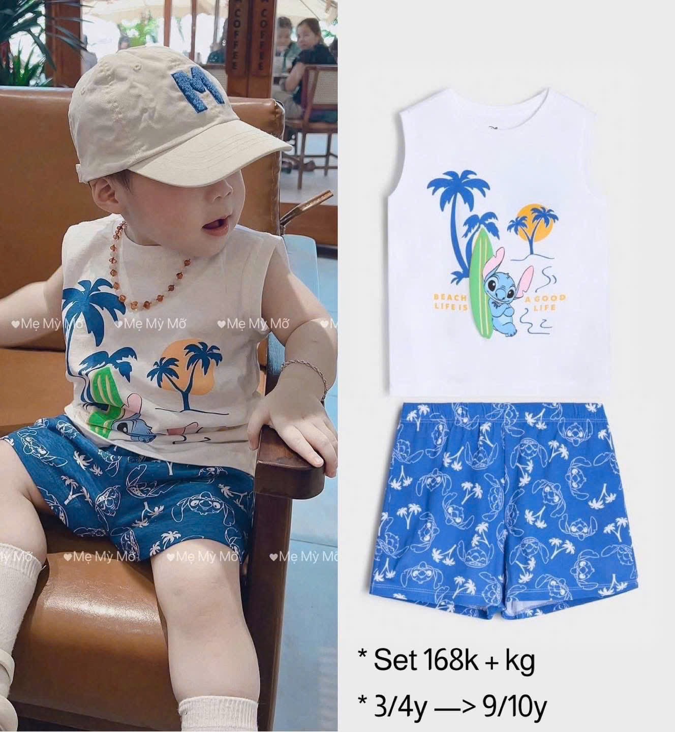 T656 - SET 3 BỘ ĐÙI BÉ TRAI BA LỖ CÂY DỪA OTO xanh trắng