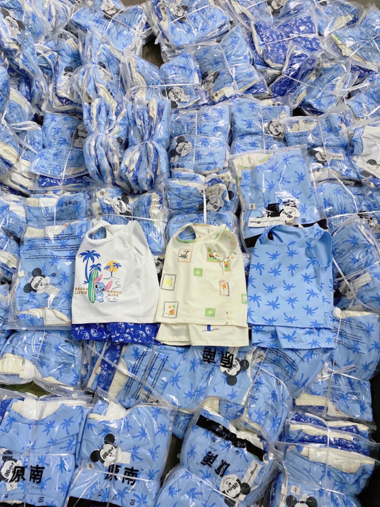 T656 - SET 3 BỘ ĐÙI BÉ TRAI BA LỖ CÂY DỪA OTO xanh trắng