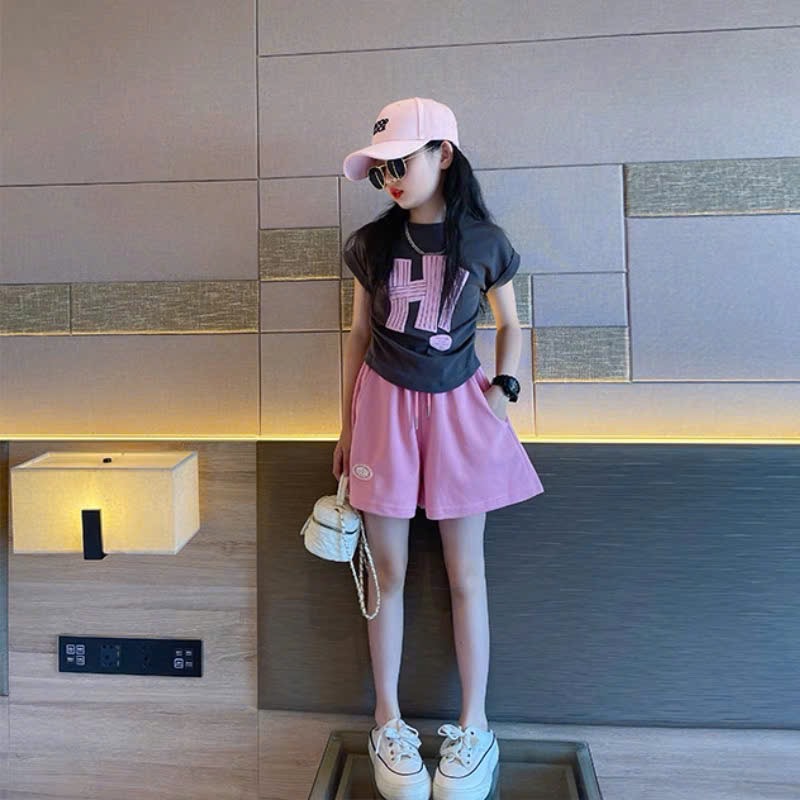 G593 - BỘ ĐÙI BÉ GÁI SIZE ĐẠI ÁO ĐEN HI QUẦN HỒNG