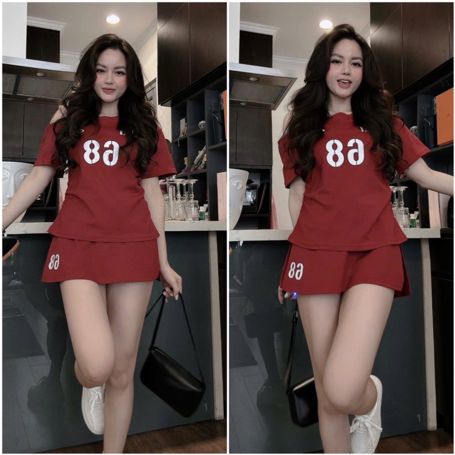S971 - SET NỮ ÁO ĐỎ LỆCH VAI CVAY A SỐ 68
