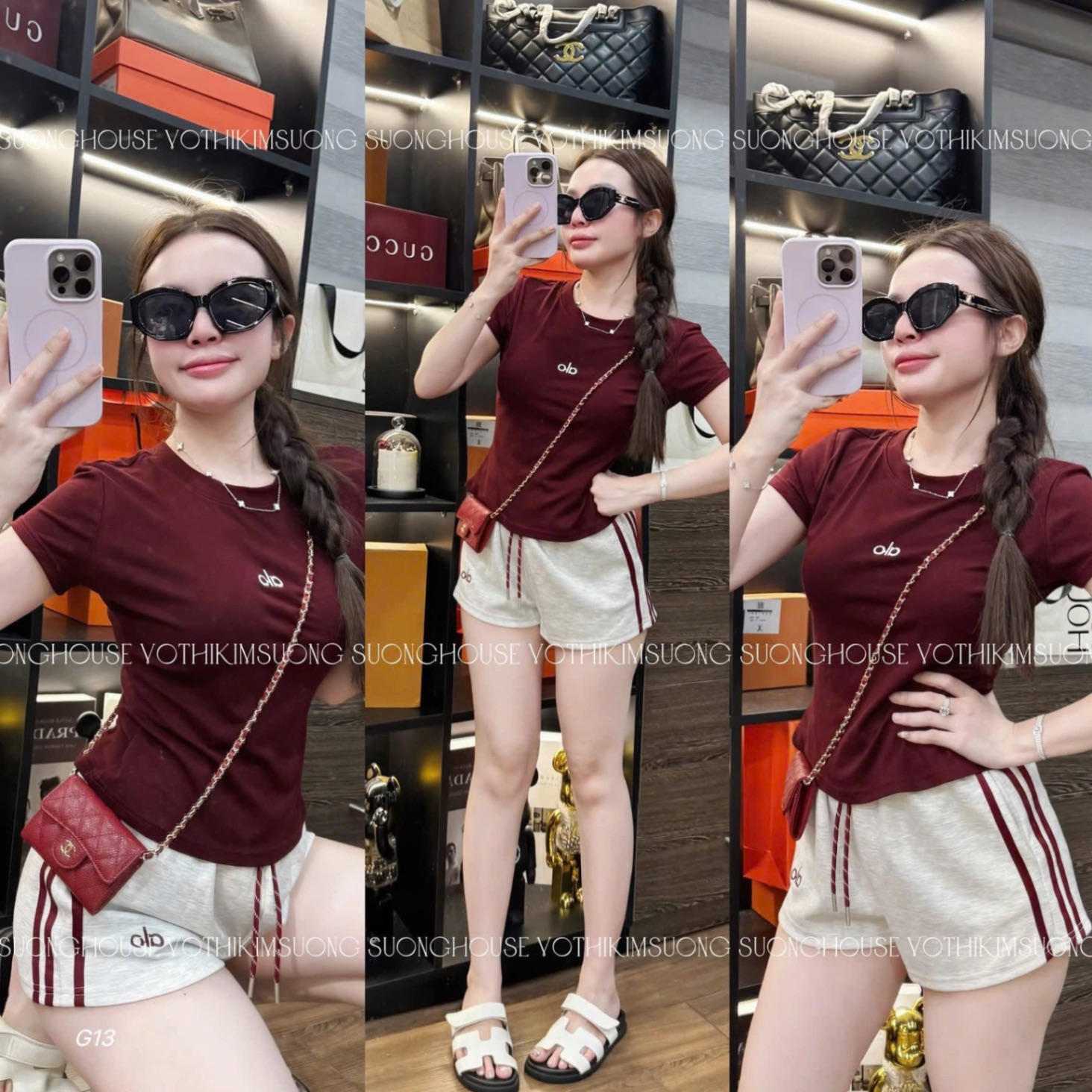 S973 - BỘ ĐÙI NỮ ÁO ĐỎ alo QUẦN XÁM VIỀN
