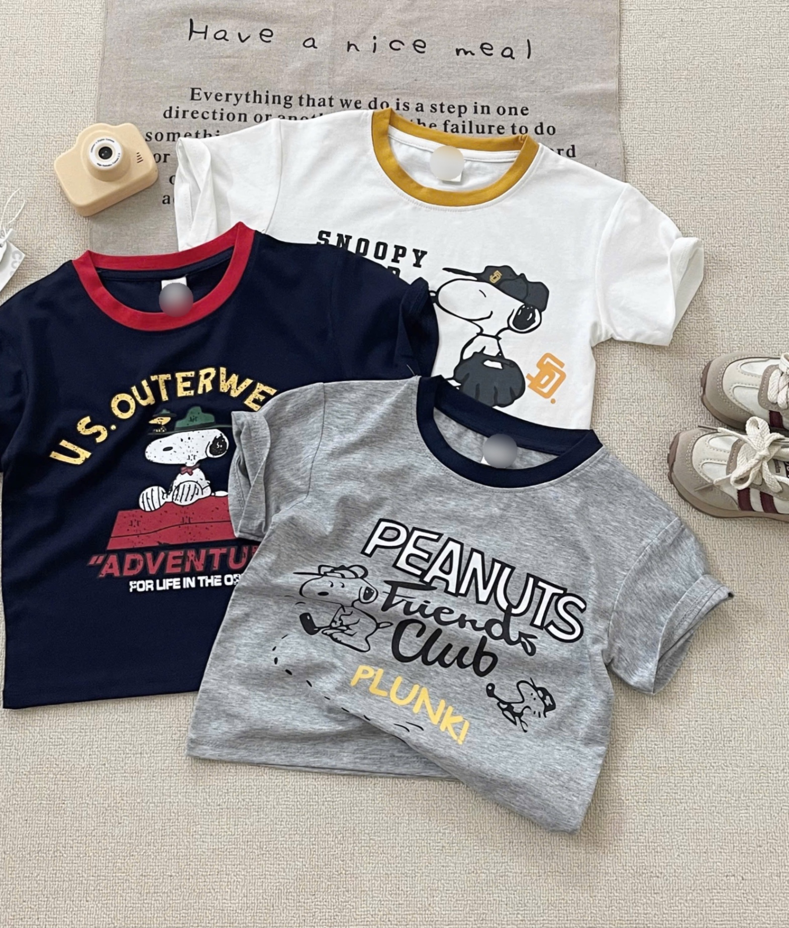 AB717 - SET 3 ÁO BÉ TRAI CỘC CHÓ PEANUTS than ghi trắng
